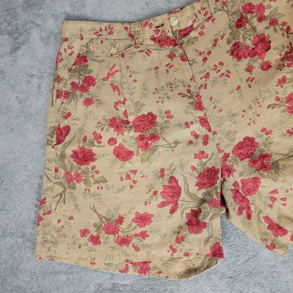 Ralph Lauren Floral Linen Shorts Women’s 10 High Rise Pleated Vintage Boho - Picture 9 of 10